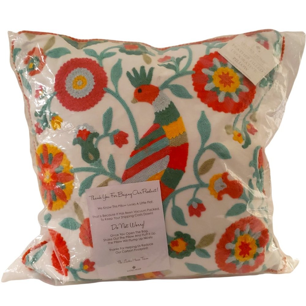 Levtex Home Throw Pillow 18" x 18"  Peacock Flowers Cotton Multi Color